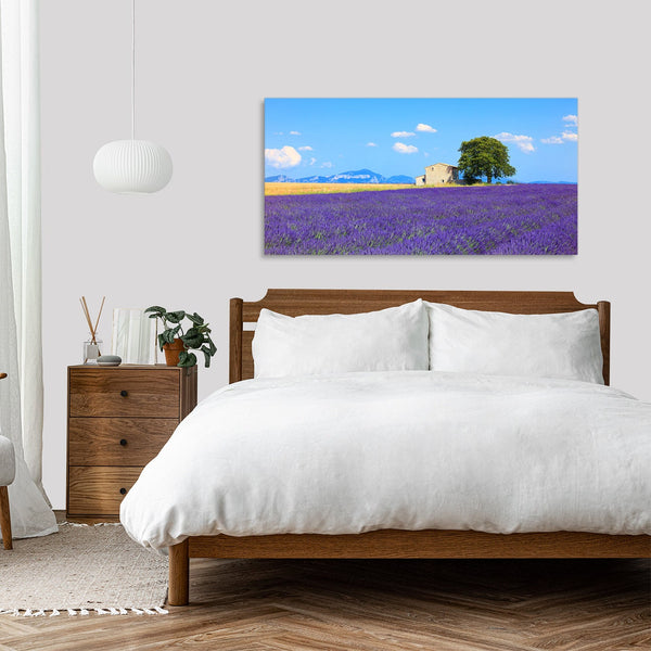 Quadro Stampa su Tela con Telaio in Legno paesaggio campo di lavanda provenza