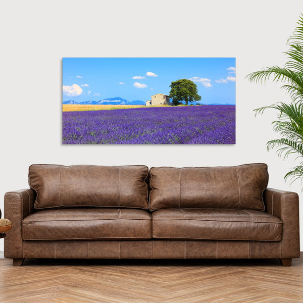 Quadro Stampa su Tela con Telaio in Legno paesaggio campo di lavanda provenza