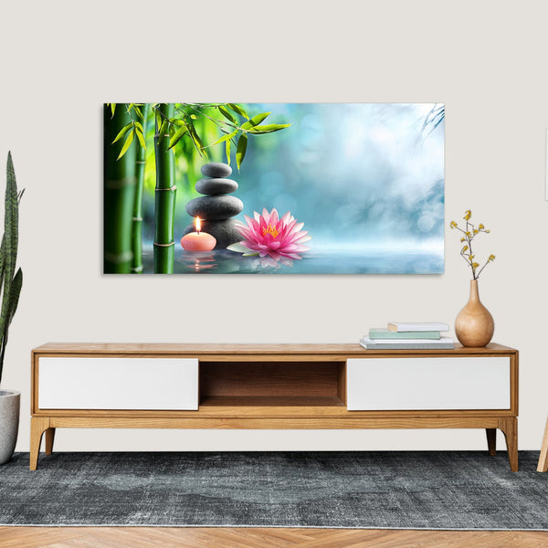 Quadro Stampa su Tela con Telaio in Legno fiori zen