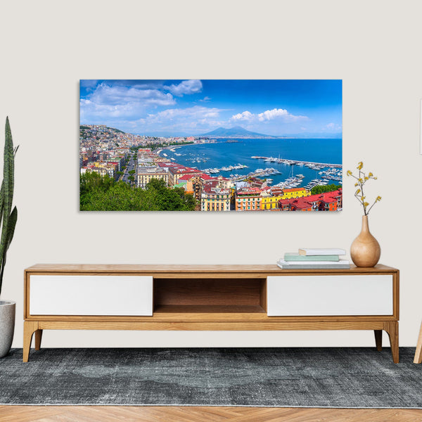 Quadro Stampa su Tela con Telaio in Legno paesaggio golfo di napoli vesuvio