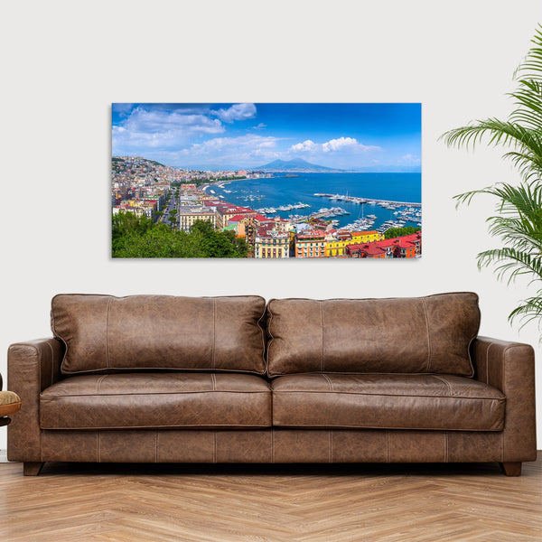 Quadro Stampa su Tela con Telaio in Legno paesaggio golfo di napoli vesuvio