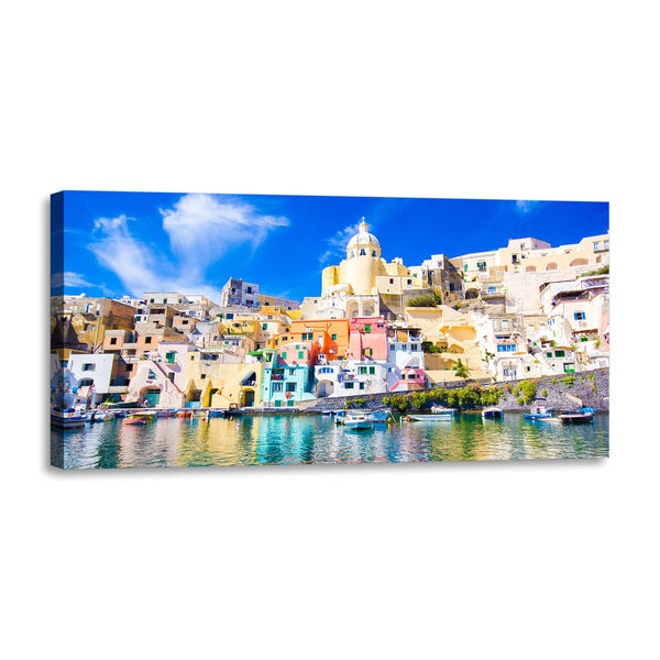 Quadro Stampa su Tela con Telaio in Legno paesaggio procida napoli