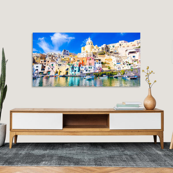 Quadro Stampa su Tela con Telaio in Legno paesaggio procida napoli