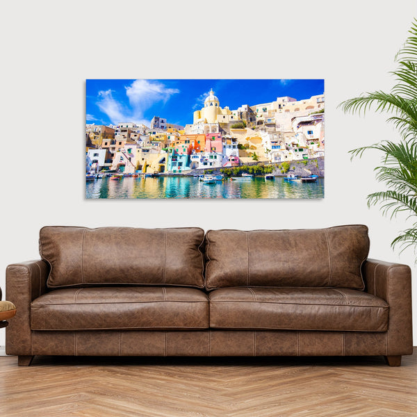Quadro Stampa su Tela con Telaio in Legno paesaggio procida napoli