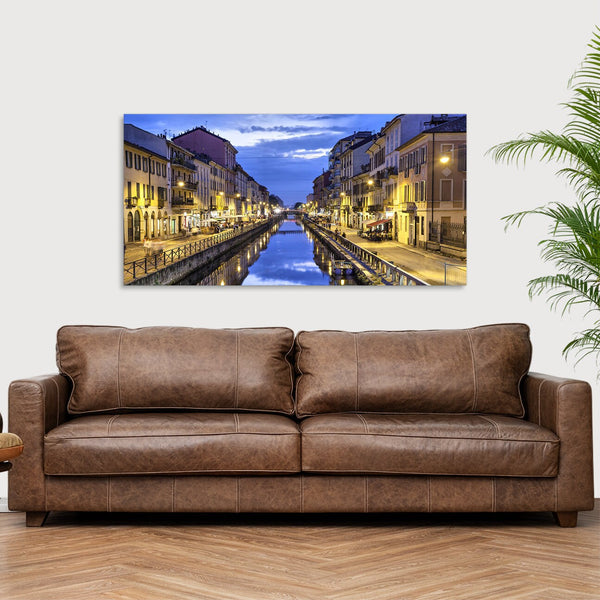 Quadro Stampa su Tela con Telaio in Legno paesaggio milano navigli