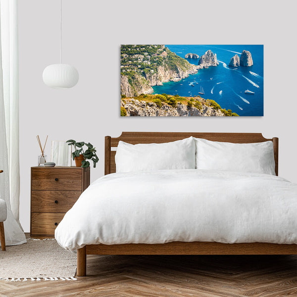 Quadro Stampa su Tela con Telaio in Legno paesaggio isola di capri
