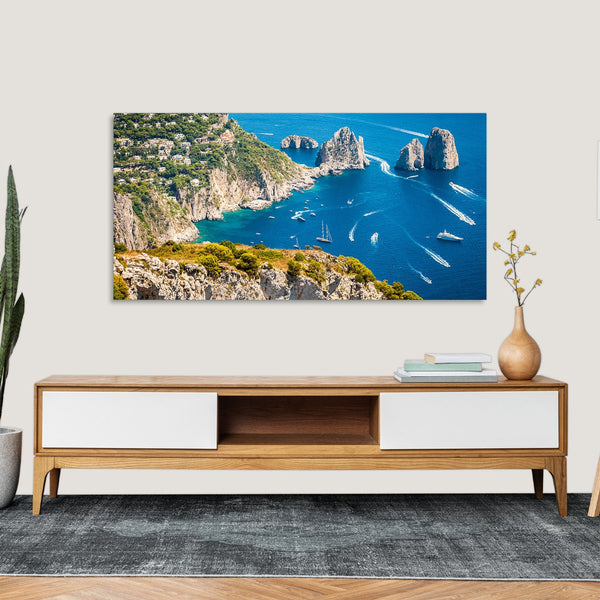 Quadro Stampa su Tela con Telaio in Legno paesaggio isola di capri