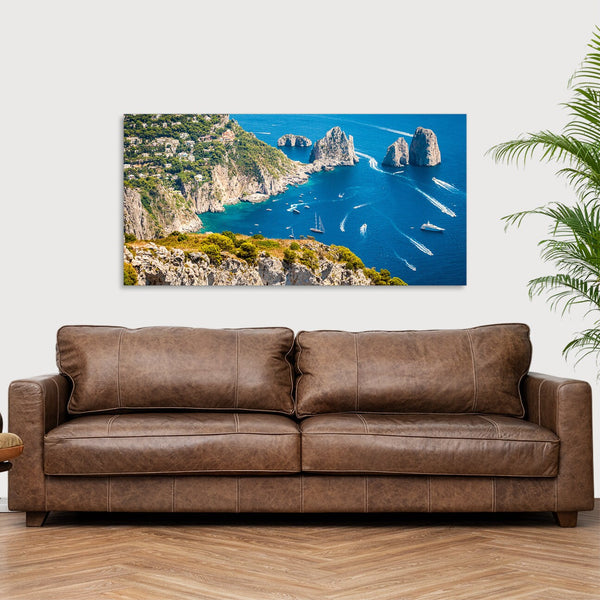 Quadro Stampa su Tela con Telaio in Legno paesaggio isola di capri