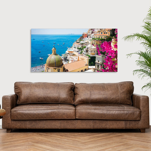 Quadro Stampa su Tela con Telaio in Legno paesaggio costiera amalfitana