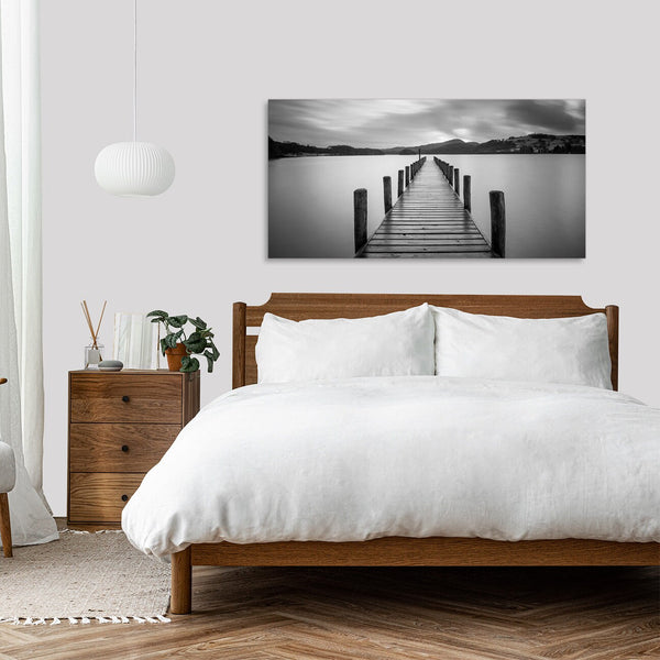 Quadro Stampa su Tela con Telaio in Legno paesaggio pontile