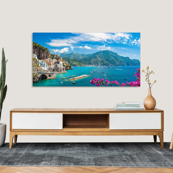 Quadro Stampa su Tela con Telaio in Legno paesaggio costiera amalfitana