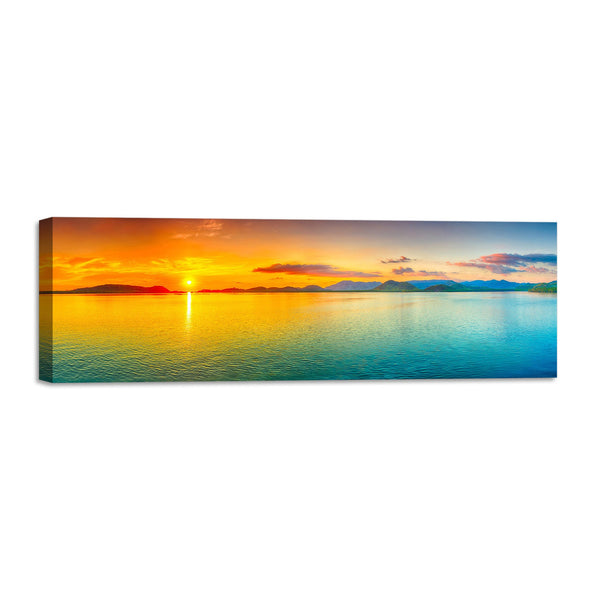 Quadro Stampa su Tela con Telaio in Legno paesaggio mare tramonto