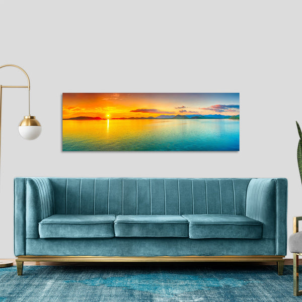 Quadro Stampa su Tela con Telaio in Legno paesaggio mare tramonto