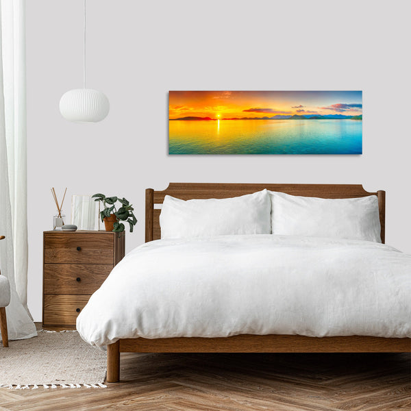 Quadro Stampa su Tela con Telaio in Legno paesaggio mare tramonto