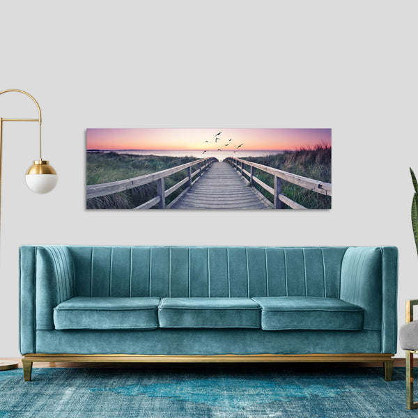 Quadro Stampa su Tela con Telaio in Legno paesaggio tramonto mare
