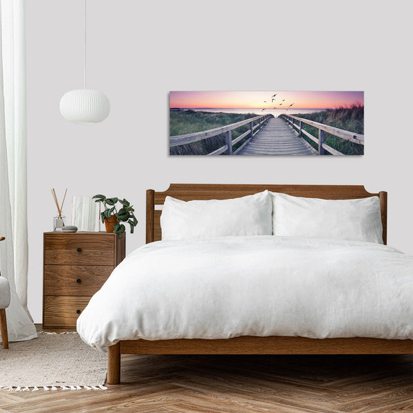Quadro Stampa su Tela con Telaio in Legno paesaggio tramonto mare