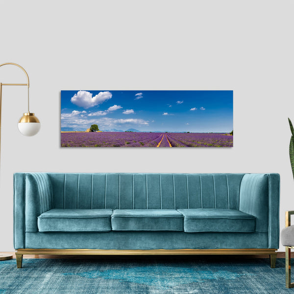 Quadro Stampa su Tela con Telaio in Legno paesaggio provenza campo di lavanda