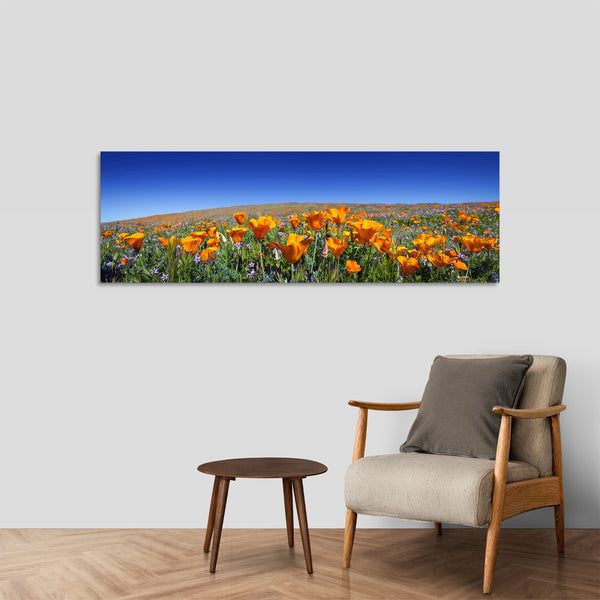 Quadro Stampa su Tela con Telaio in Legno paesaggio papaveri