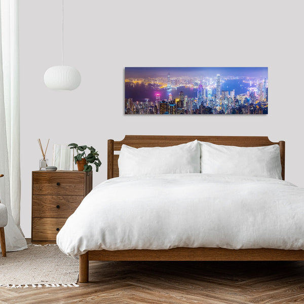 Quadro Stampa su Tela con Telaio in Legno paesaggio hong kong