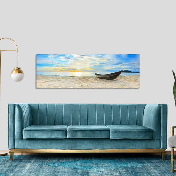 Quadro Stampa su Tela con Telaio in Legno paesaggio spiaggia mare tramonto