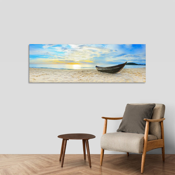 Quadro Stampa su Tela con Telaio in Legno paesaggio spiaggia mare tramonto