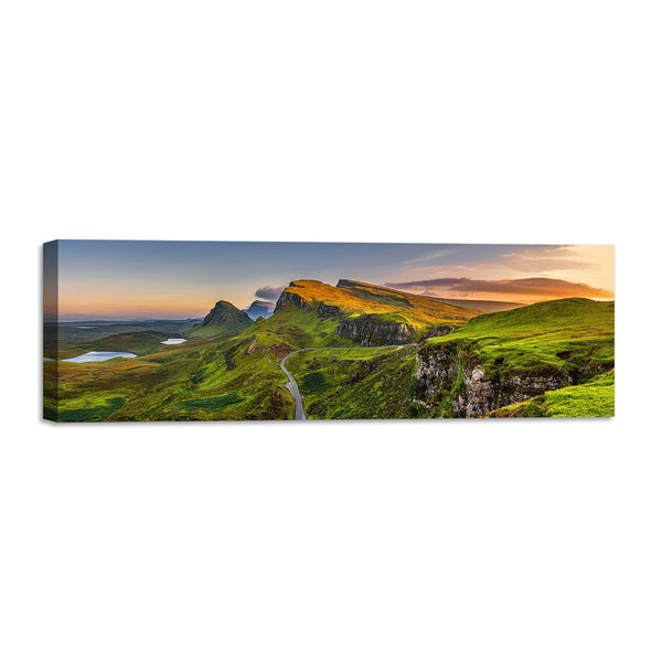 Quadro Stampa su Tela con Telaio in Legno paesaggio montagne tramonto