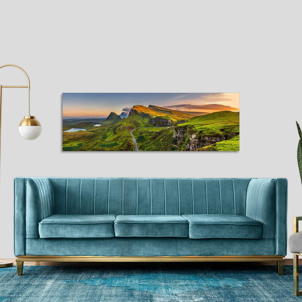 Quadro Stampa su Tela con Telaio in Legno paesaggio montagne tramonto
