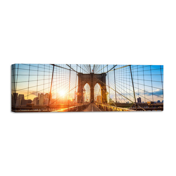 Quadro Stampa su Tela con Telaio in Legno paesaggio new york tramonto