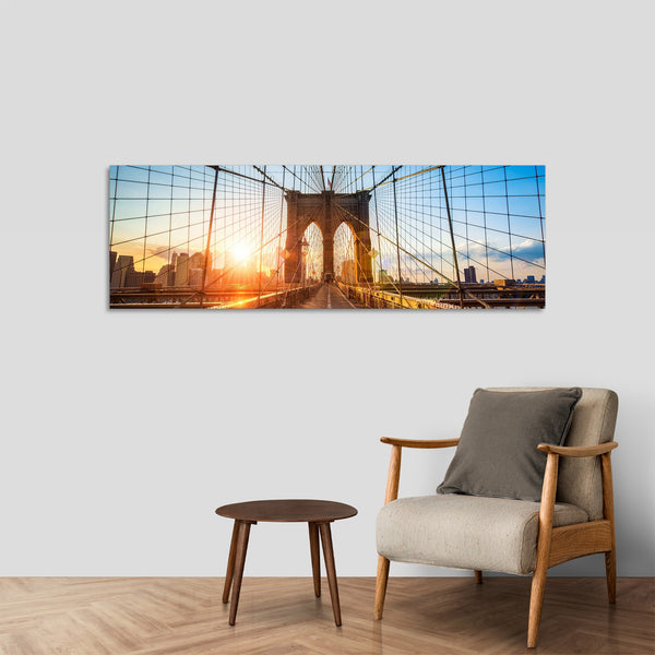 Quadro Stampa su Tela con Telaio in Legno paesaggio new york tramonto