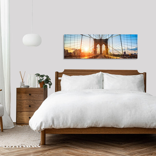 Quadro Stampa su Tela con Telaio in Legno paesaggio new york tramonto