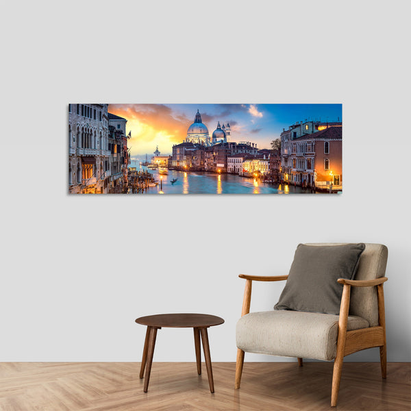 Quadro Stampa su Tela con Telaio in Legno paesaggio venezia tramonto
