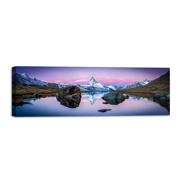 Quadro Stampa su Tela con Telaio in Legno paesaggio montagne tramonto