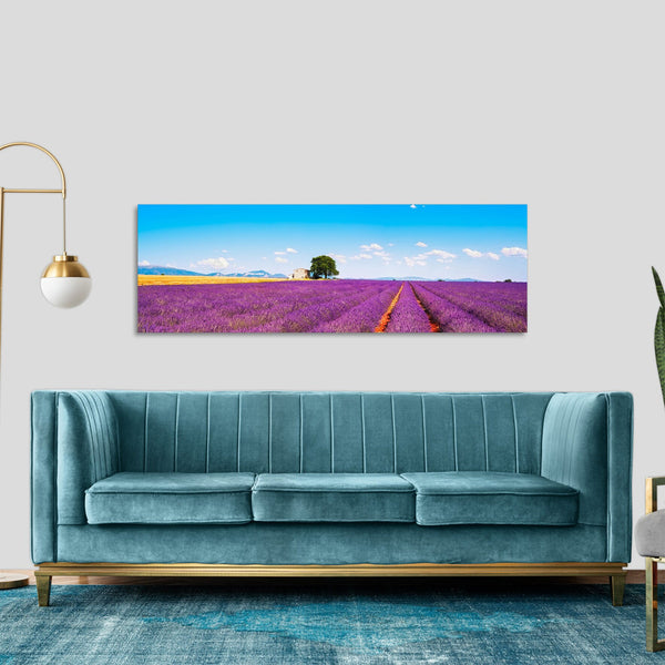 Quadro Stampa su Tela con Telaio in Legno paesaggio campo di lavanda provenza