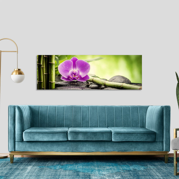 Quadro Stampa su Tela con Telaio in Legno fiori zen