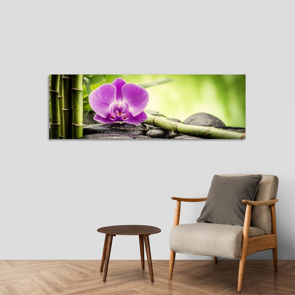 Quadro Stampa su Tela con Telaio in Legno fiori zen