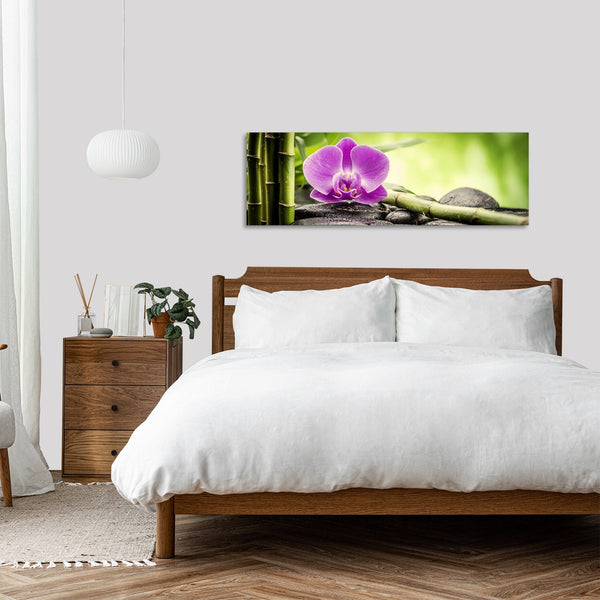 Quadro Stampa su Tela con Telaio in Legno fiori zen