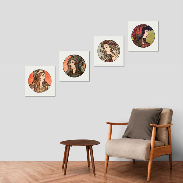 Quadri Stampa su Tela con Telaio in Legno 4 pezzi Alfons Mucha