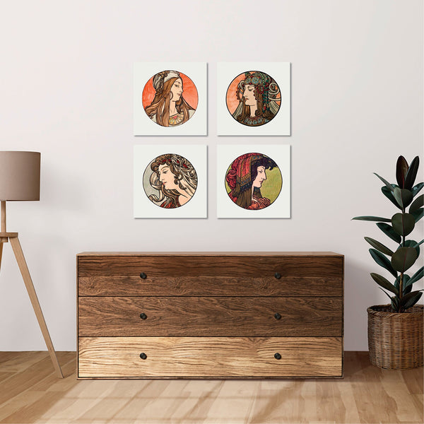 Quadri Stampa su Tela con Telaio in Legno 4 pezzi Alfons Mucha