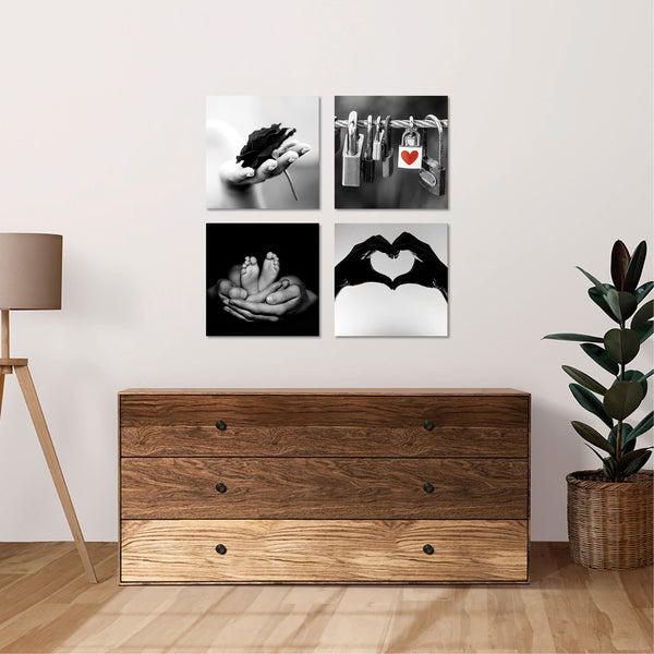 Quadri Stampa su Tela con Telaio in Legno 4 pezzi love amore