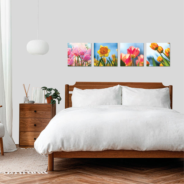 Quadri Stampa su Tela con Telaio in Legno 4 pezzi fiori