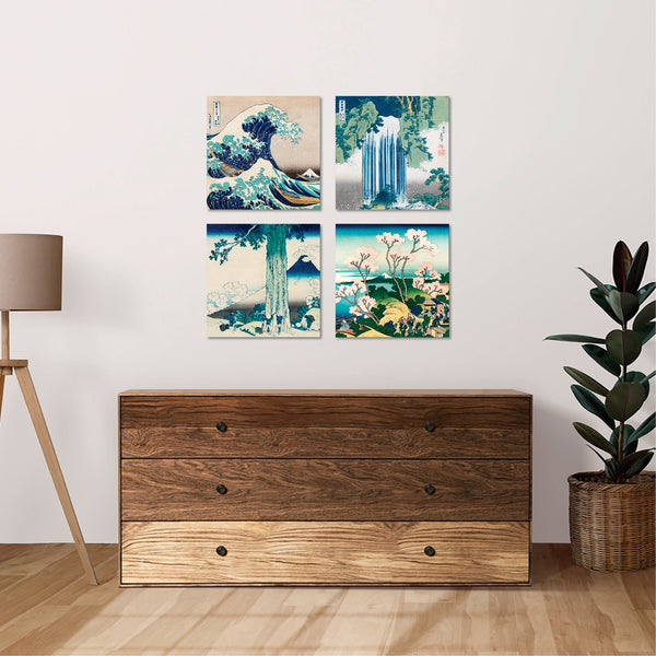 Quadri Stampa su Tela con Telaio in Legno 4 pezzi Katsushika Hokusai