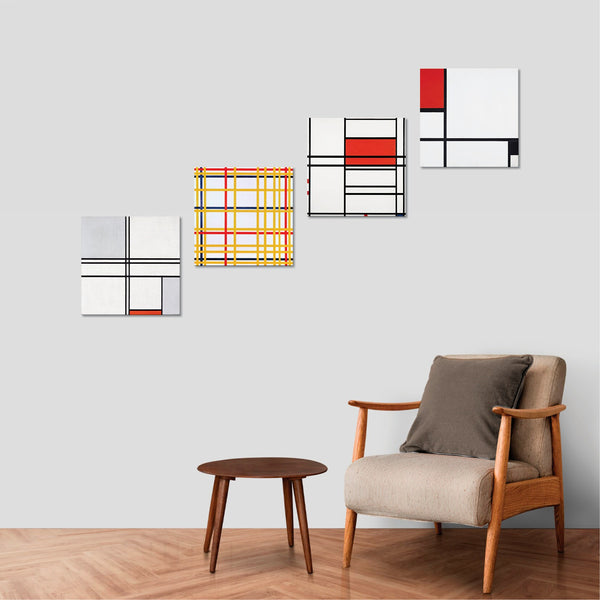Quadri Stampa su Tela con Telaio in Legno 4 pezzi piet mondrian