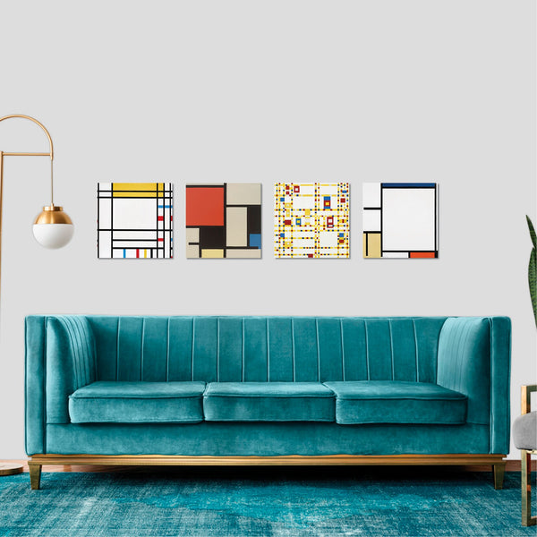 Quadri Stampa su Tela con Telaio in Legno 4 pezzi piet mondrian