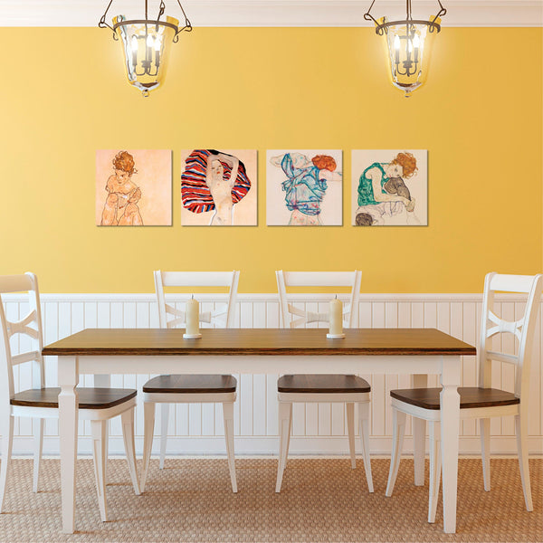 Quadri Stampa su Tela con Telaio in Legno 4 pezzi Egon Schiele