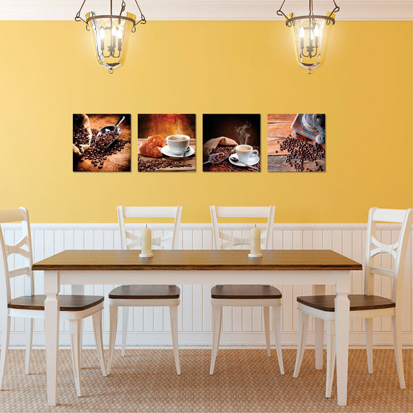Quadri Stampa su Tela con Telaio in Legno 4 pezzi caffe’ cucina ristorante bar