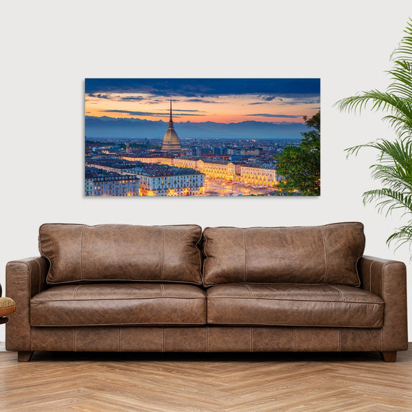 Quadro Stampa su Tela con Telaio in Legno paesaggio torino