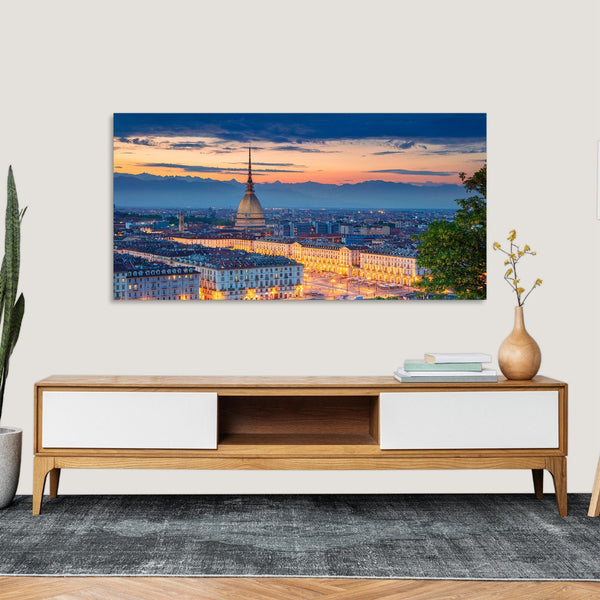 Quadro Stampa su Tela con Telaio in Legno paesaggio torino