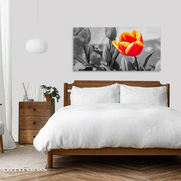 Quadro Stampa su Tela con Telaio in Legno paesaggio fiori
