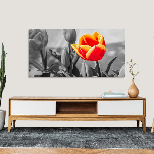 Quadro Stampa su Tela con Telaio in Legno paesaggio fiori