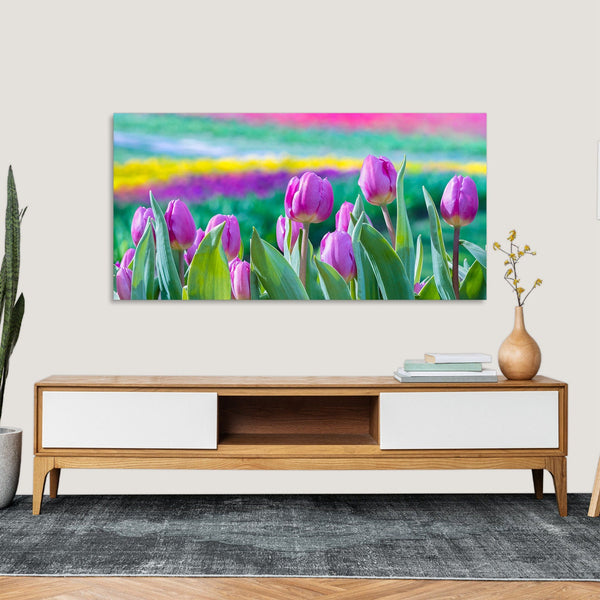 Quadro Stampa su Tela con Telaio in Legno paesaggio fiori